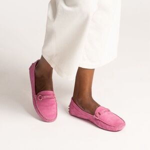 Frances Valentine driving mocs loafers pink suede sz 7